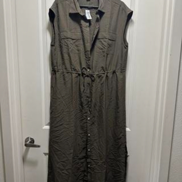 Old Navy Utility Midi Shirt Dress Olive Green Petite XLP Waist-Defined - Picture 13 of 14